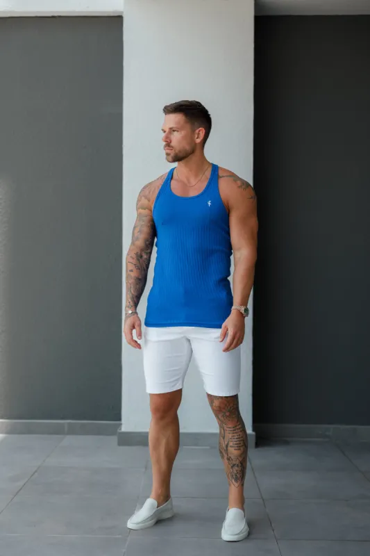 Father Sons Classic Royal Blue/ White Ribbed Knit Super Slim Vest - FSH1026 sold by Father Sons