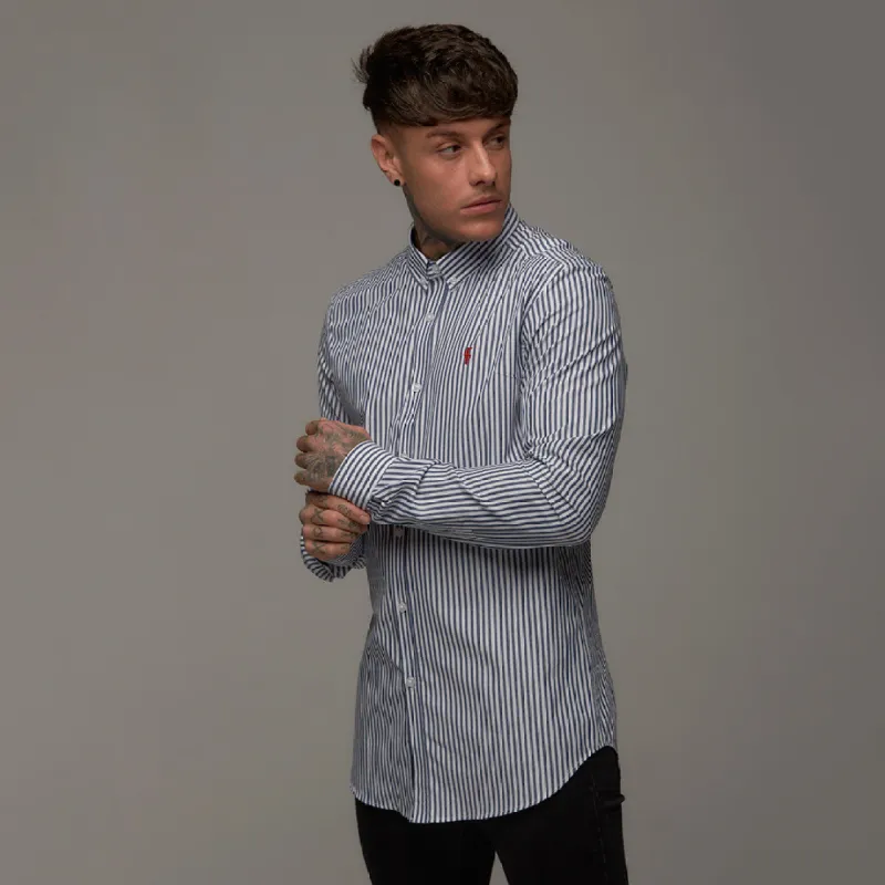 Father Sons Classic Navy White Stripe Long Sleeve (Red Emblem) - FS244 (LAST CHANCE) sold by Father Sons