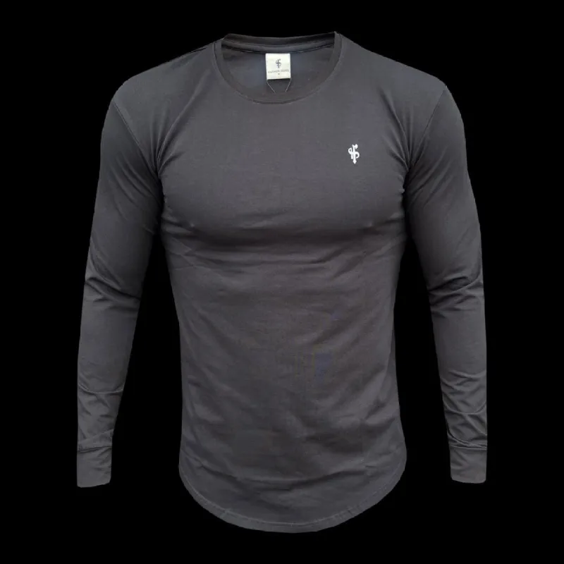 Father Sons Classic Black / White Tonal Curved Hem Long Sleeve Crew T Shirt - FSH995 sold by Father Sons