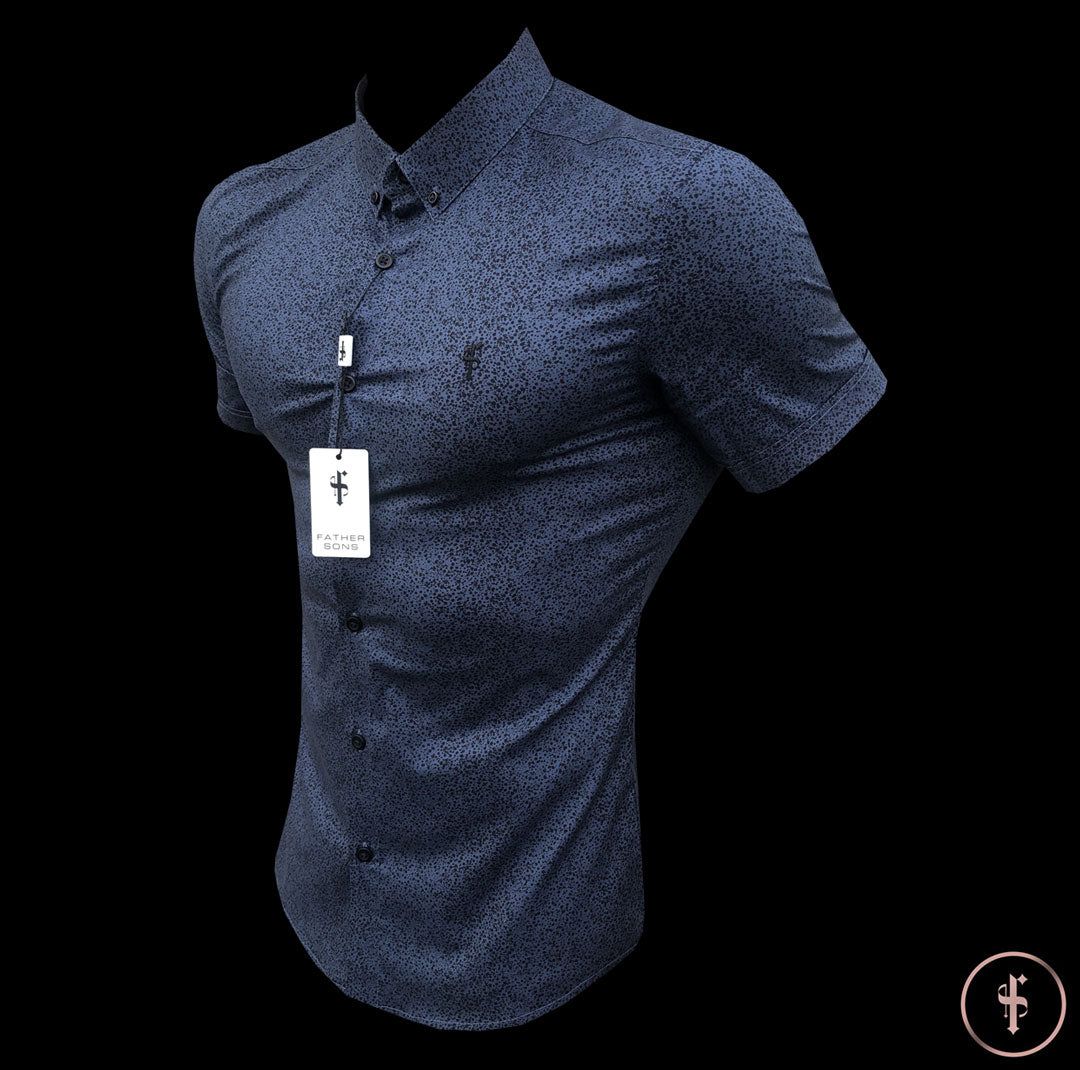 Father Sons Super Slim Stretch Classic Blue and Black Dapple Print Short Sleeve - FS437 sold by Father Sons product image thumbnail 2