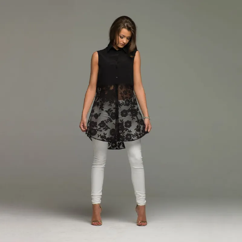 LOLA BLACK SPLIT LONGLINE TUNIC - CT014 sold by Father Sons