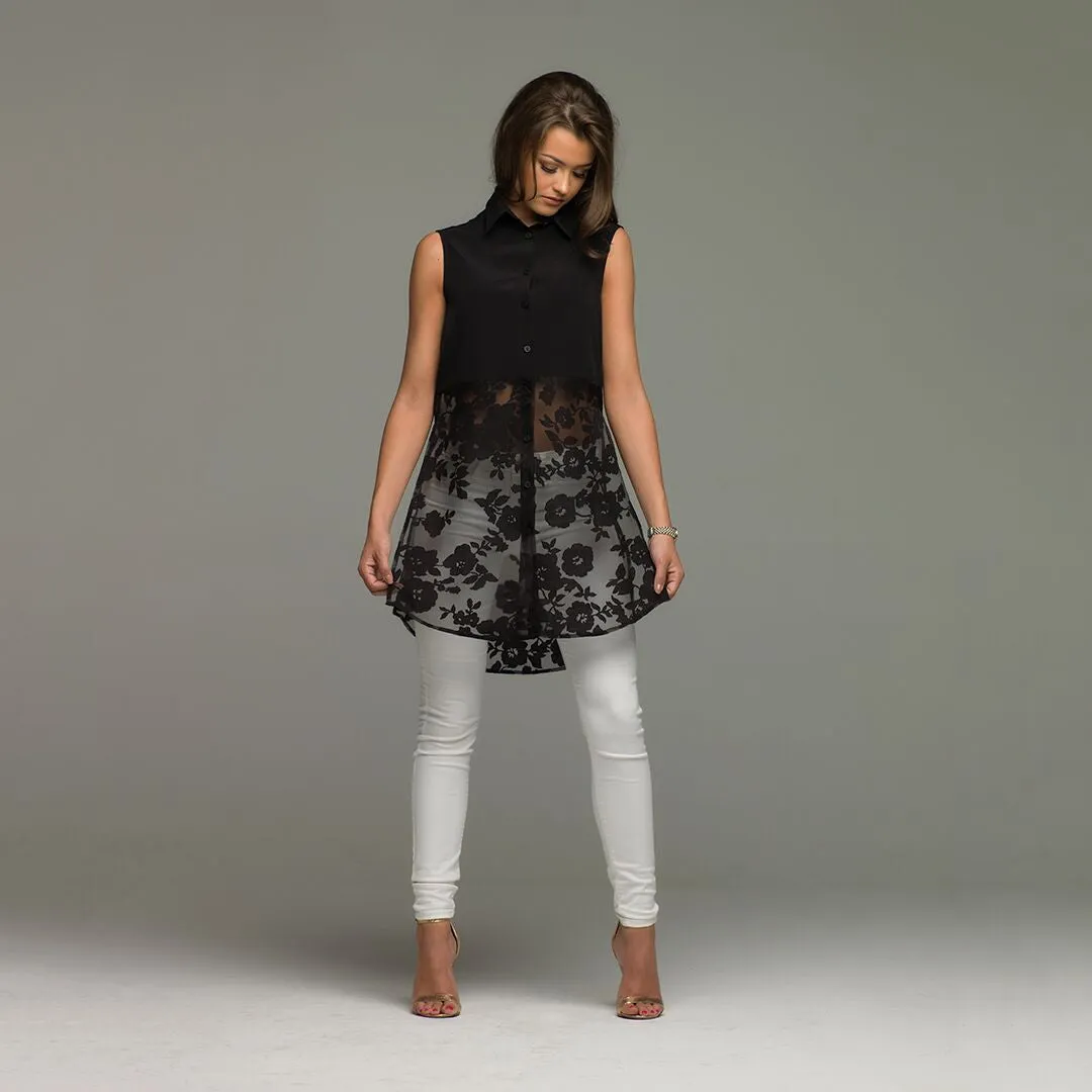 LOLA BLACK SPLIT LONGLINE TUNIC - CT014 sold by Father Sons