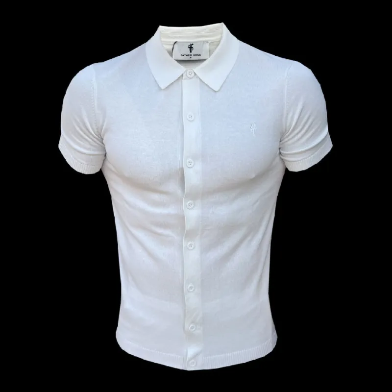 Father Sons Classic Plain Off White Knitted Button Through Polo Short Sleeve - FSN165 sold by Father Sons
