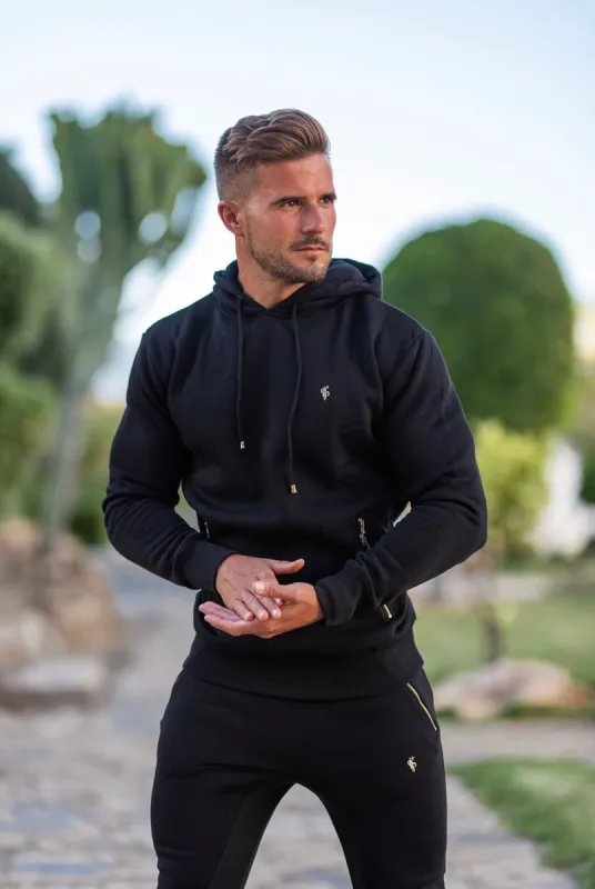 Father Sons Black & Gold Overhead Hoodie Top with Zipped Pockets - FSH472 sold by Father Sons