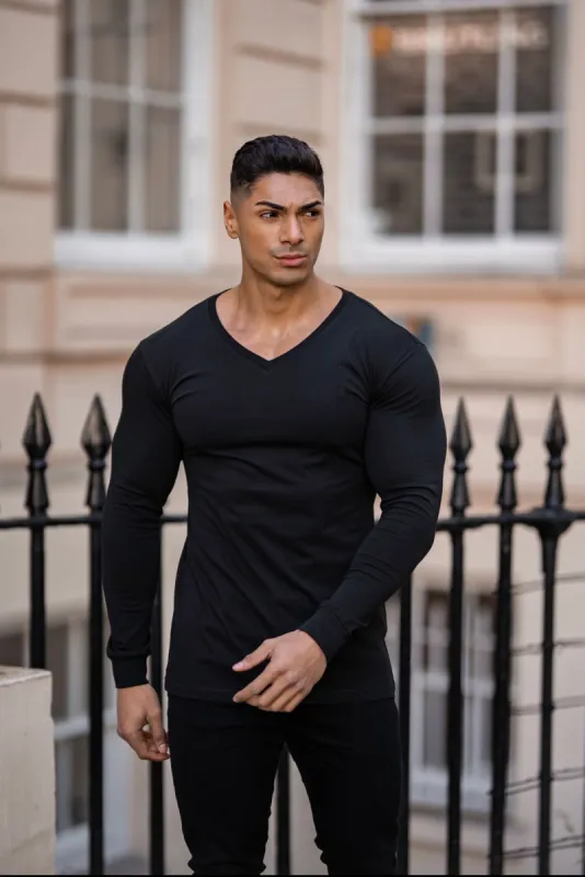 Father Sons Black Bamboo V Neck Crew Long Sleeve - FSH581 (LAST CHANCE) sold by Father Sons