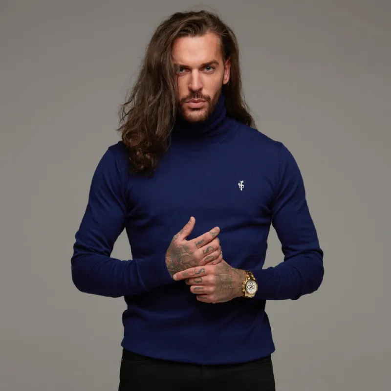 Father Sons Classic Navy Roll Neck Knitted Sweater (White Emblem) - FSH082 sold by Father Sons