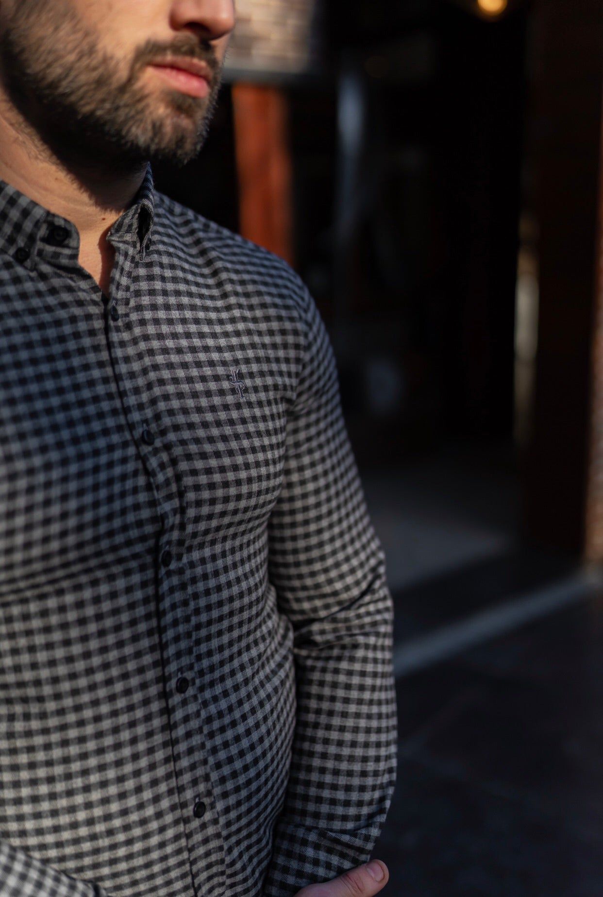 Father Sons Classic Black & Grey Brushed Check Long Sleeve (Grey Emblem) - FS411 sold by Father Sons product image thumbnail 2