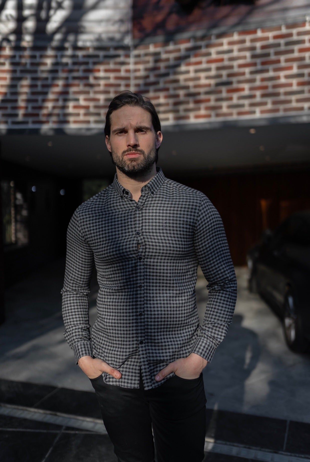 Father Sons Classic Black & Grey Brushed Check Long Sleeve (Grey Emblem) - FS411 sold by Father Sons product image thumbnail 4