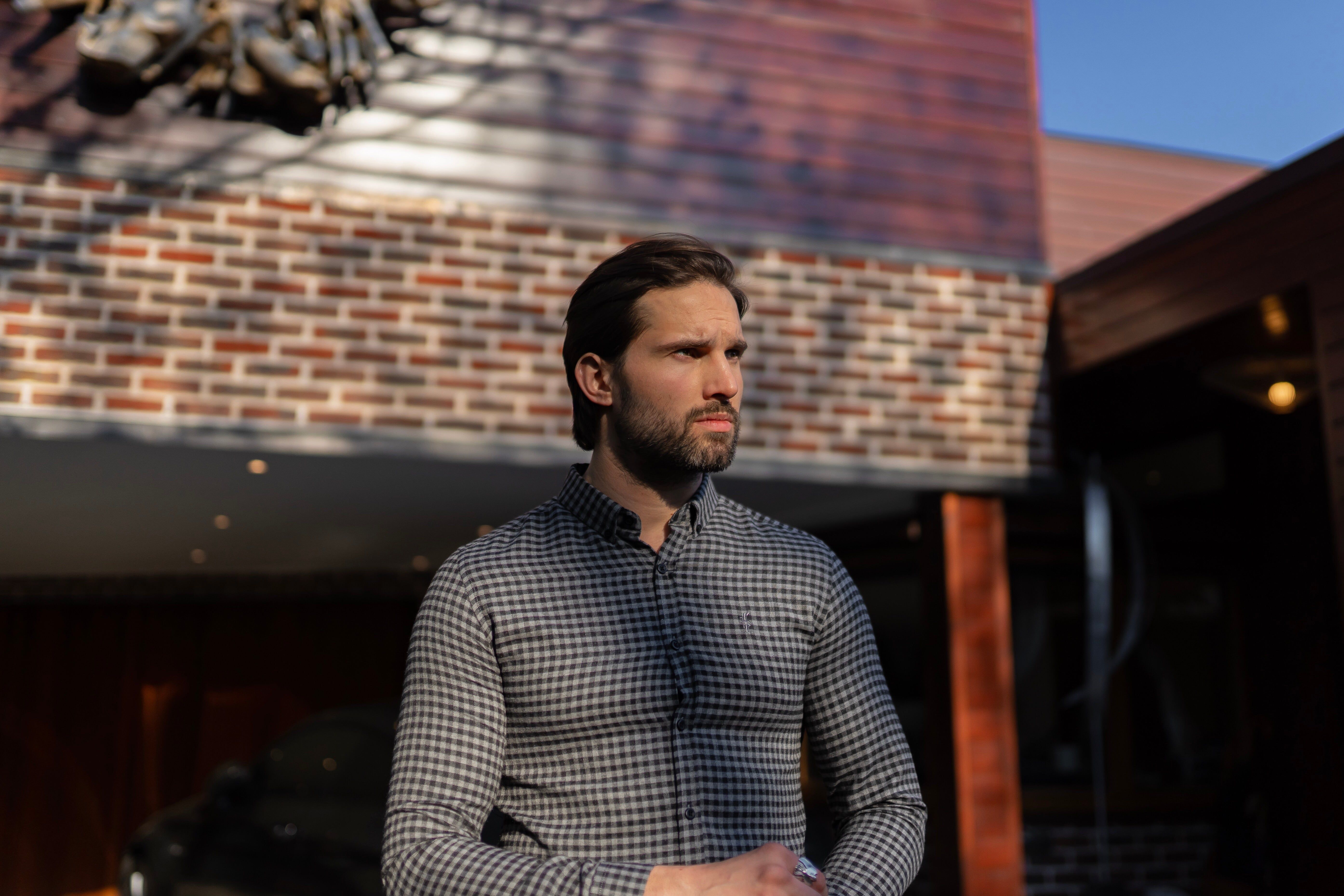 Father Sons Classic Black & Grey Brushed Check Long Sleeve (Grey Emblem) - FS411 sold by Father Sons product image thumbnail 5