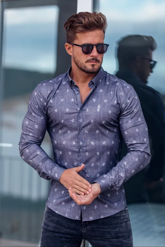 Father Sons Super Slim Stretch Charcoal Floral Print Long Sleeve - FS669 sold by Father Sons