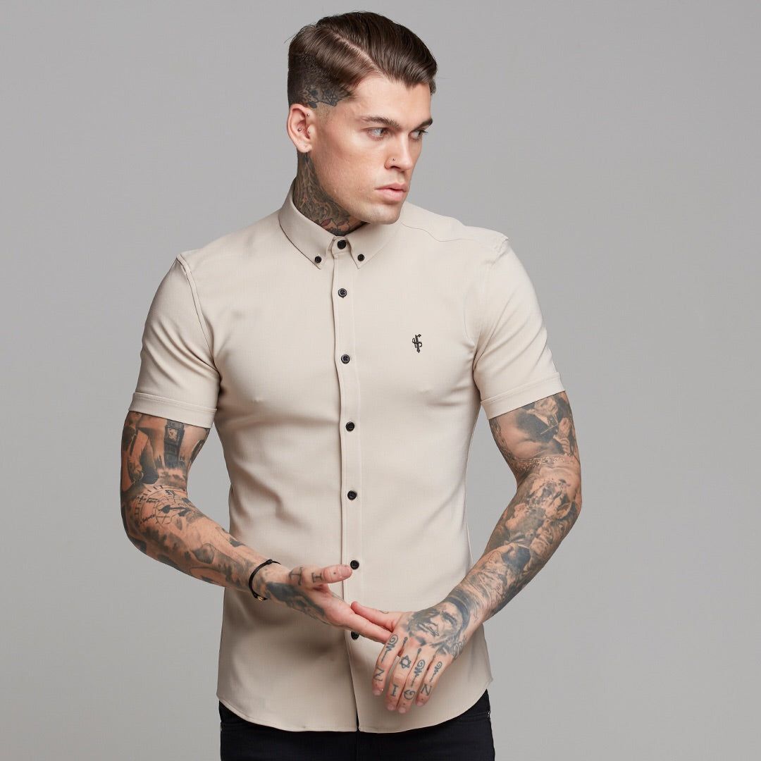 Father Sons Super Slim Scuba Taupe Short Sleeve Stretch - FS487 sold by Father Sons product image thumbnail 4