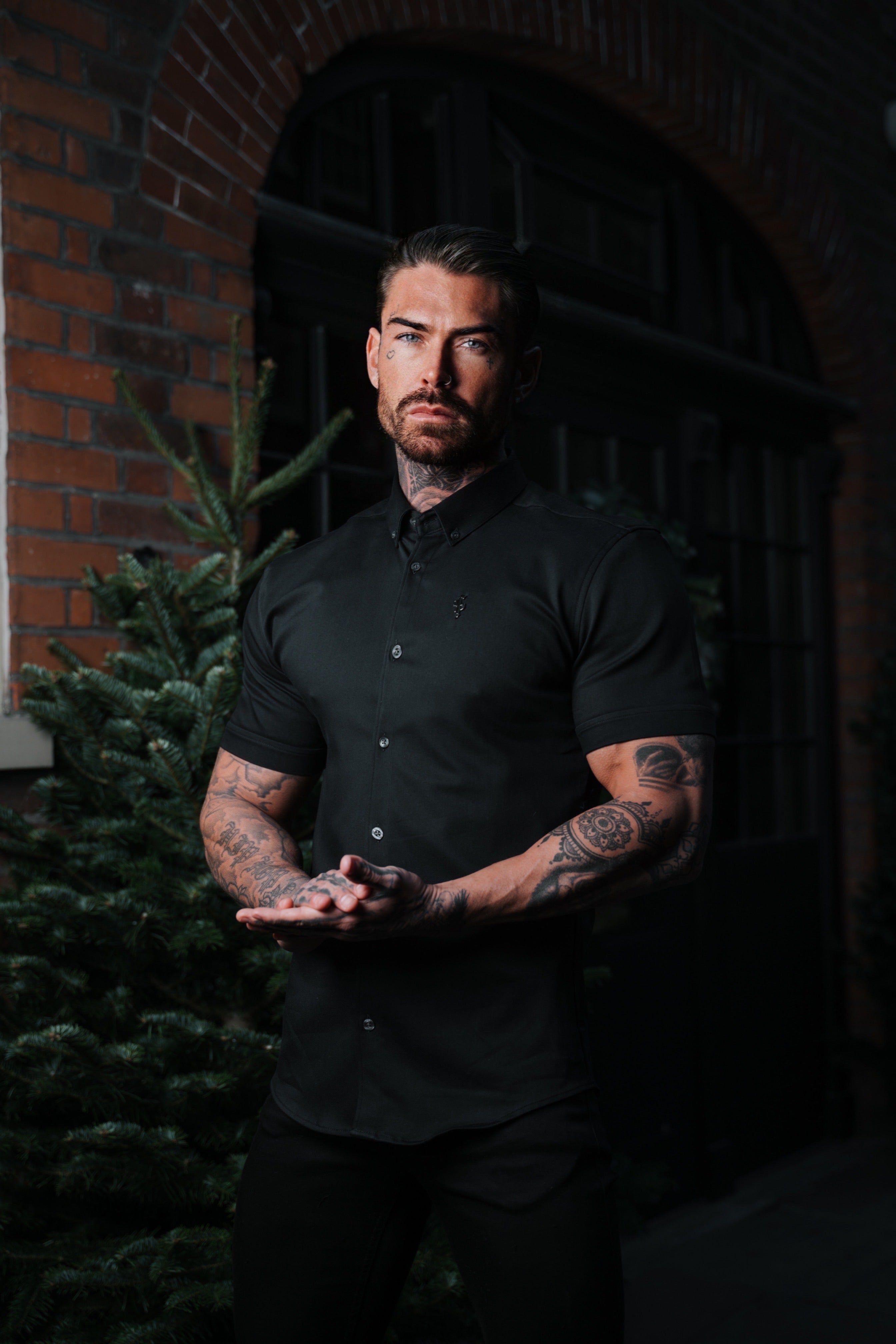 Father Sons Super Slim Stretch Black Denim Short Sleeve with Metal Decal Emblem - FS643 sold by Father Sons product image thumbnail 2