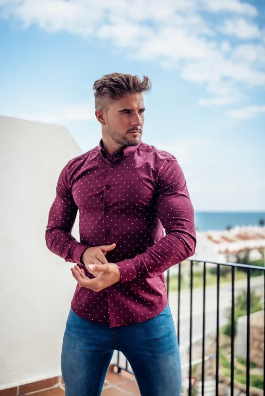 Father Sons Super Slim Stretch Burgundy & White Circular Print Long Sleeve - FS664 sold by Father Sons