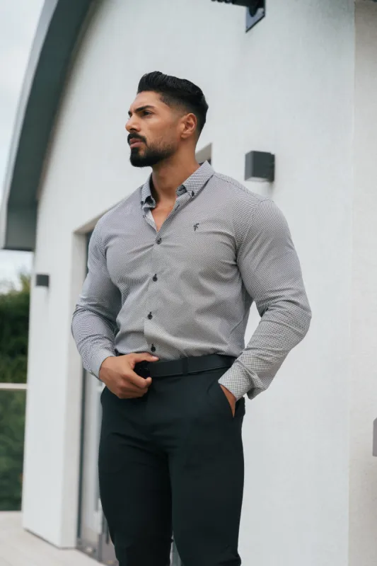 Classic Stretch LS Black Optical Spot Print Button Down Collar - FS1107 sold by Father Sons