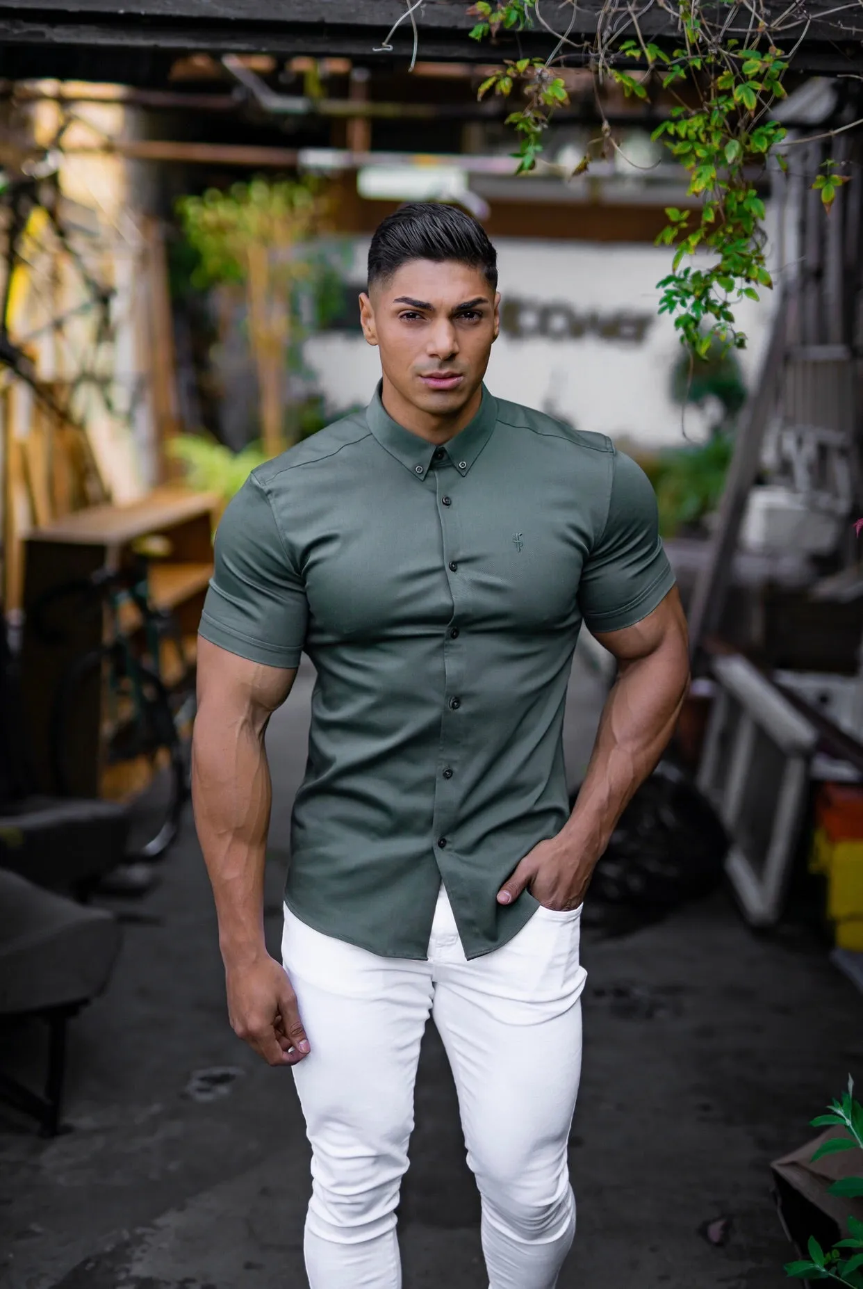 Father Sons Super Slim Stretch Khaki Denim Short Sleeve - FS203 sold by Father Sons product image thumbnail 2