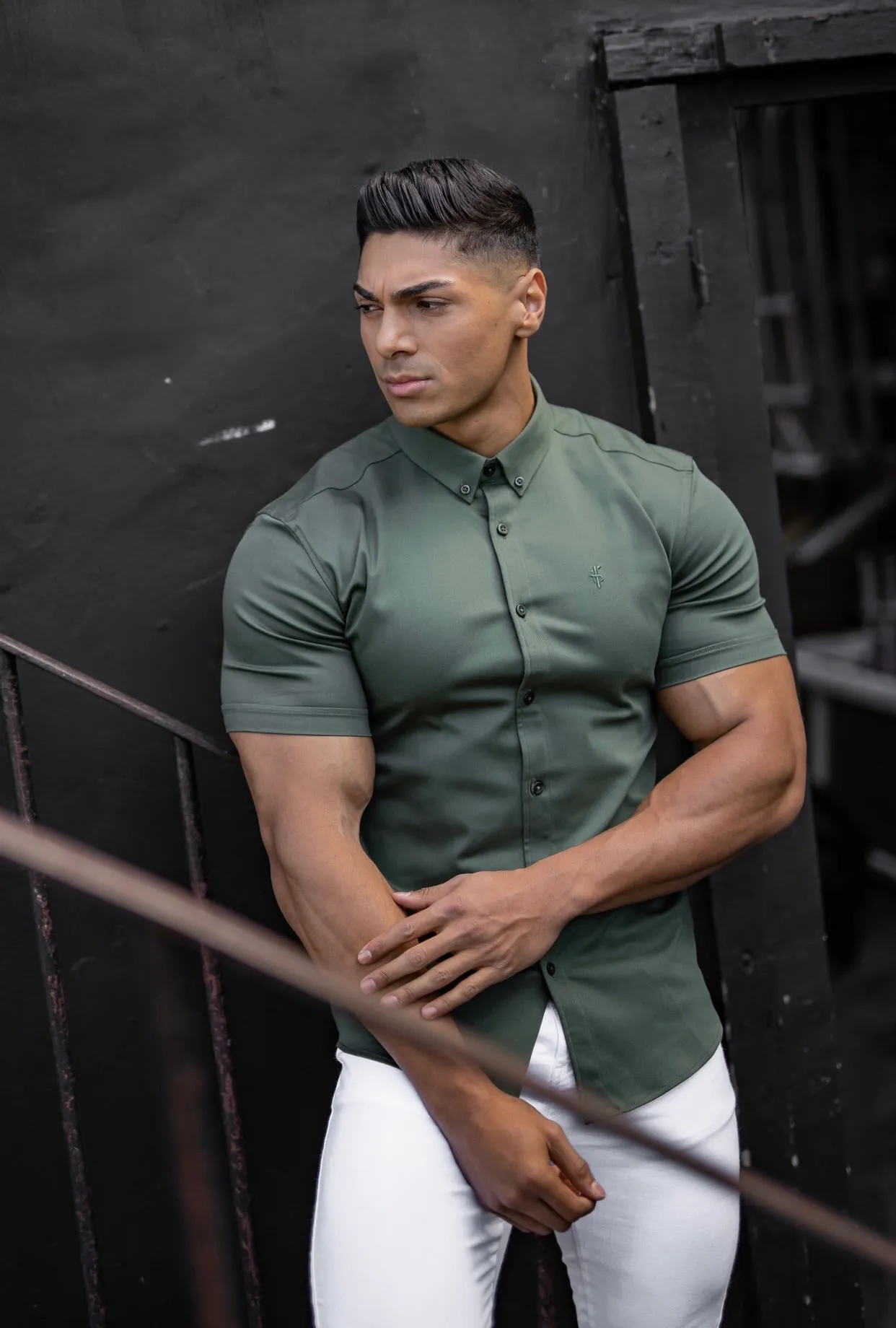 Father Sons Super Slim Stretch Khaki Denim Short Sleeve - FS203 sold by Father Sons