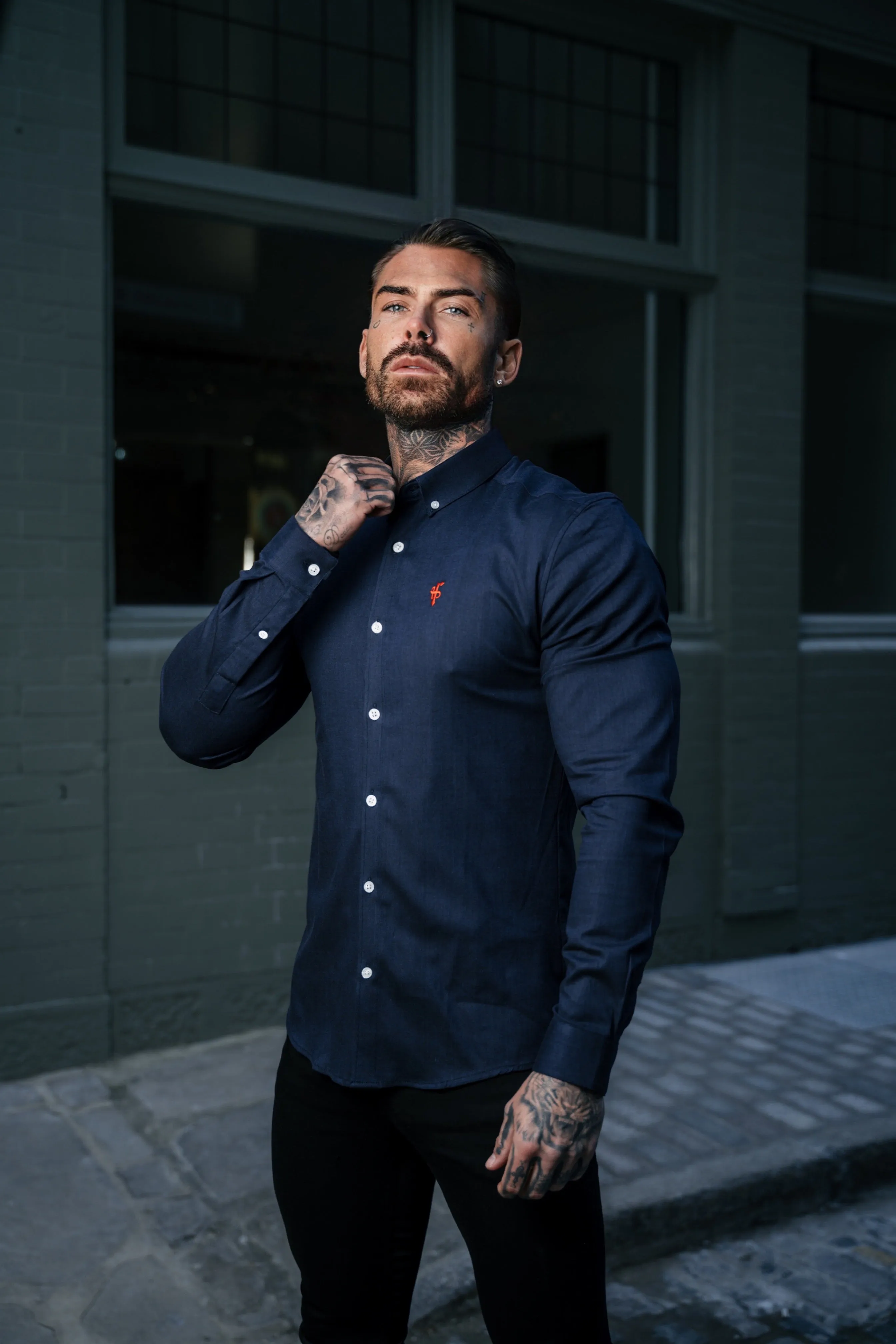 Father Sons Super Slim Stretch Classic Oxford Navy (Red Emblem) - FS308 sold by Father Sons product image thumbnail 2