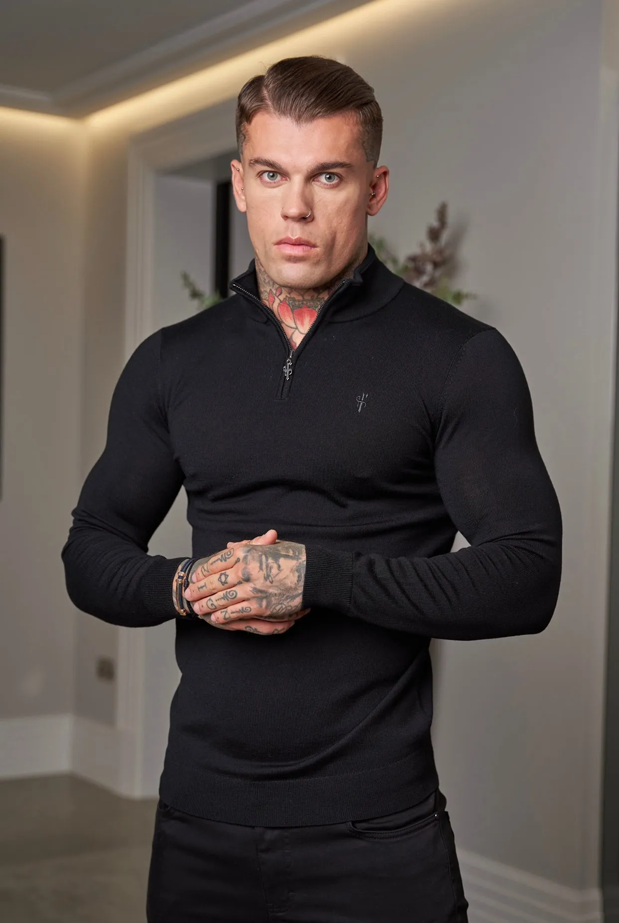 Father Sons Classic Black Merino Wool Knitted Funnel Neck Zip Long Sleeve Jumper With FS Embroidery- FSN004 sold by Father Sons product image thumbnail 5