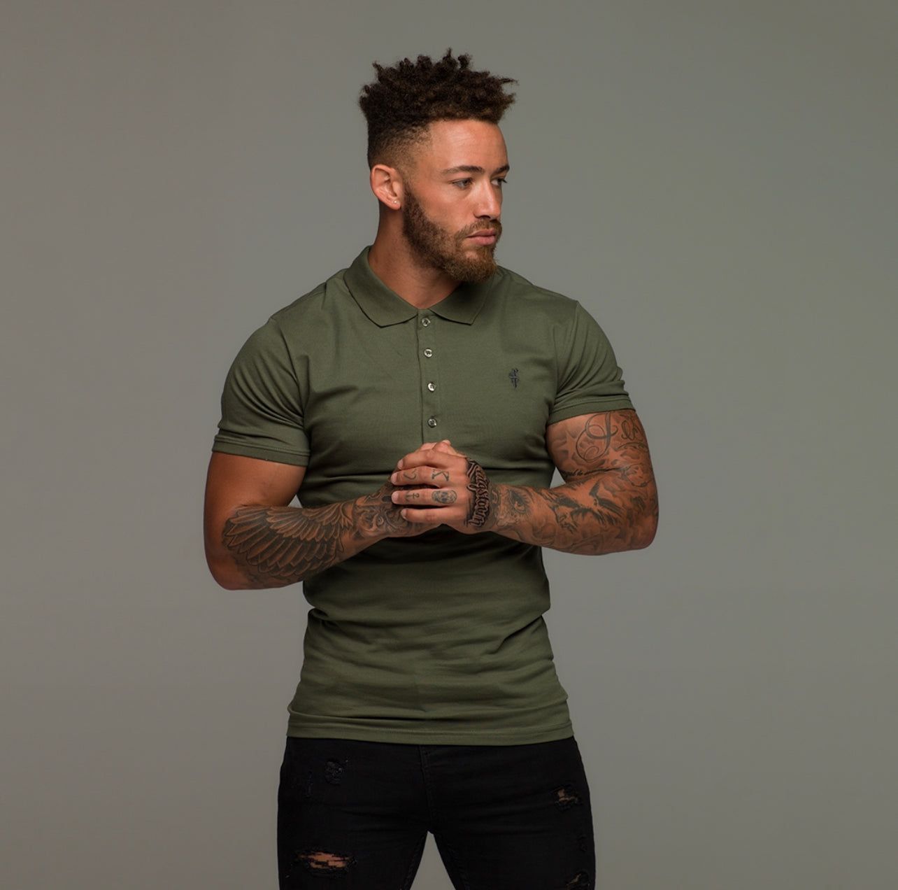 Father Sons Classic Khaki Polo Shirt with Tonal Button and Embroidery - FSH877 sold by Father Sons product image thumbnail 3