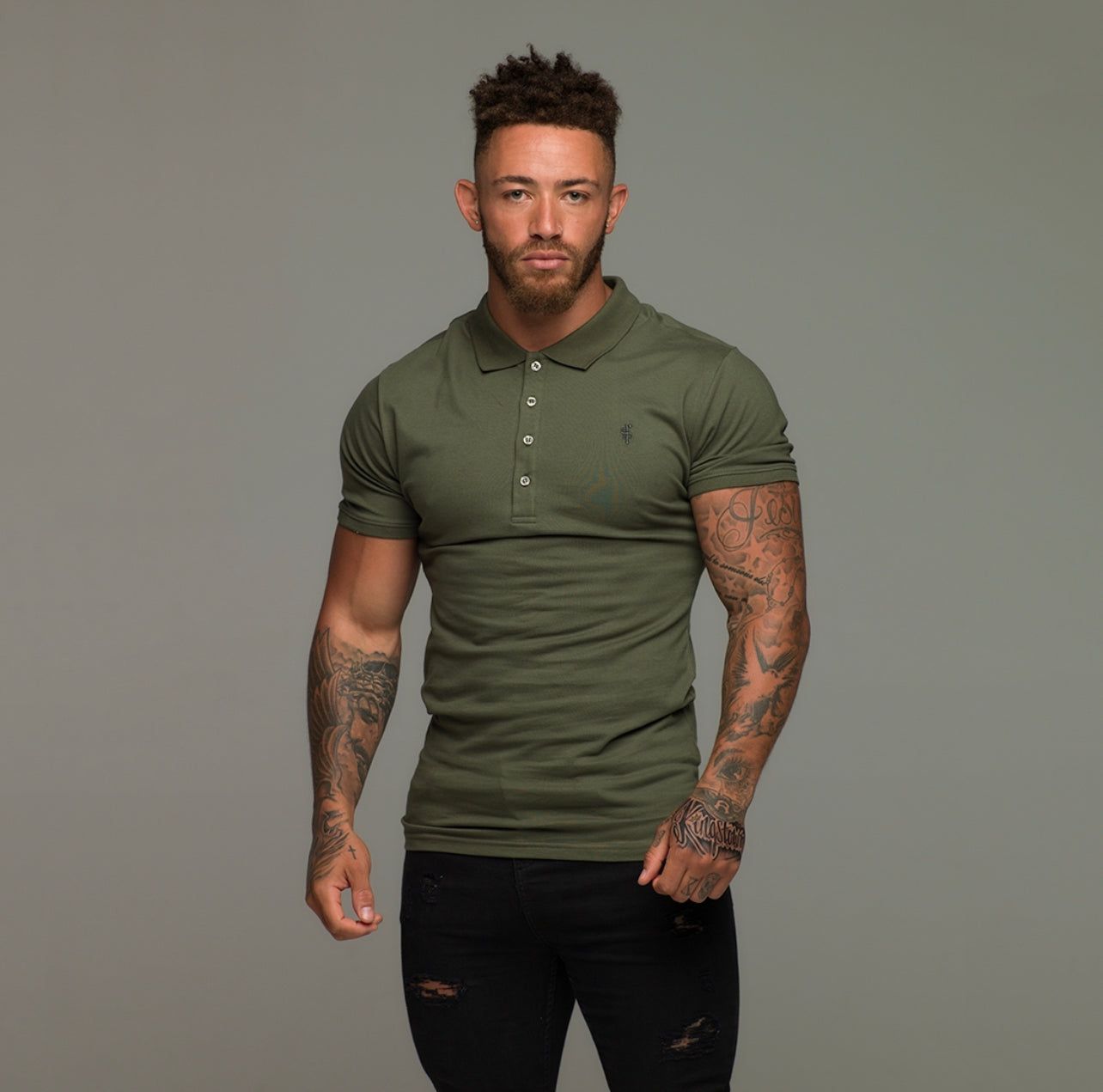 Father Sons Classic Khaki Polo Shirt with Tonal Button and Embroidery - FSH877 sold by Father Sons