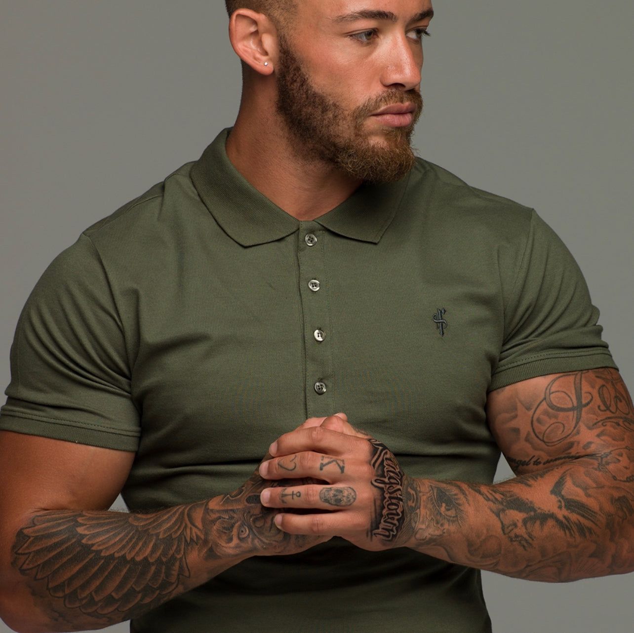 Father Sons Classic Khaki Polo Shirt with Tonal Button and Embroidery - FSH877 sold by Father Sons product image thumbnail 2