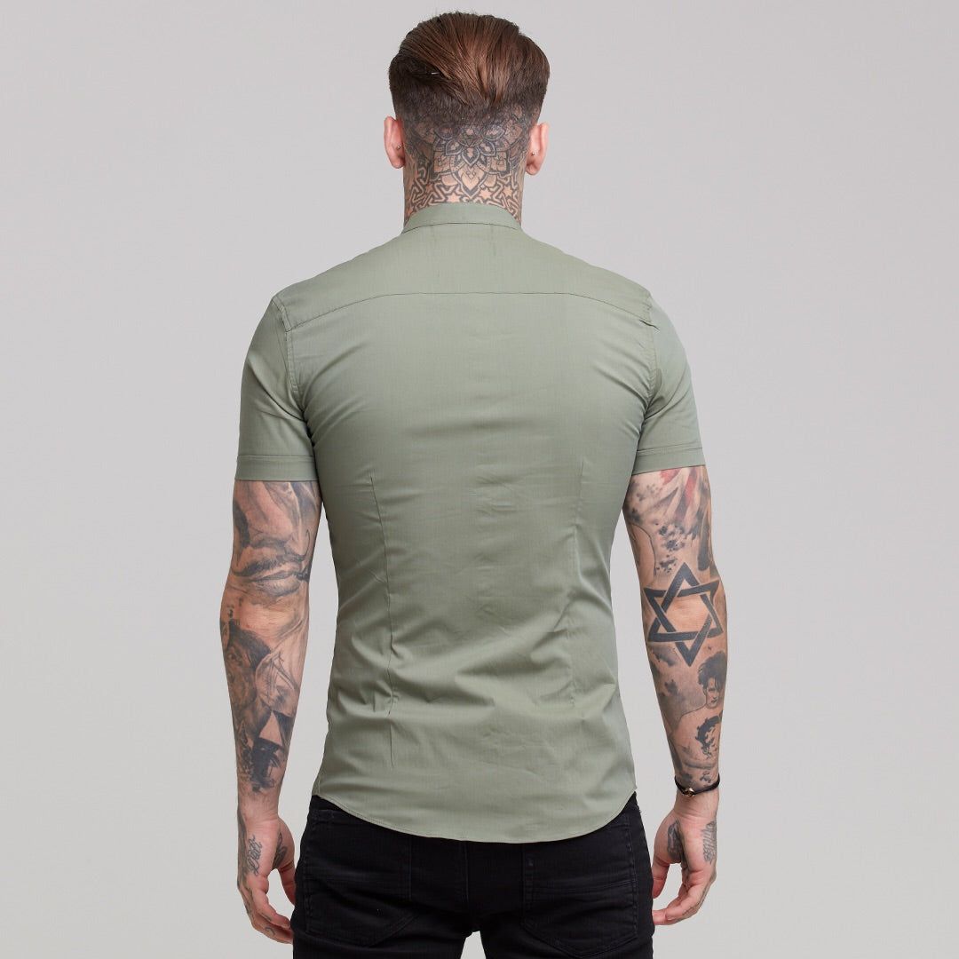 Father Sons Super Slim Stretch Classic Khaki Grandad Collar Short Sleeve - FS291 sold by Father Sons product image thumbnail 5