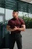Father Sons Super Slim Stretch Burgundy Denim Short Sleeve with Gold Metal Decal and Button Down Collar - FS1045 sold by Father Sons