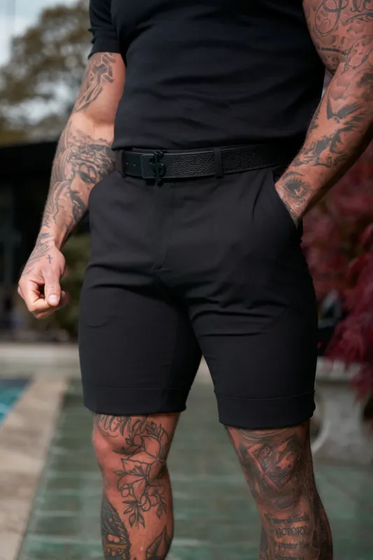 Father Sons Tailored Black Shorts With Belt Loops - FSTS001 sold by Father Sons