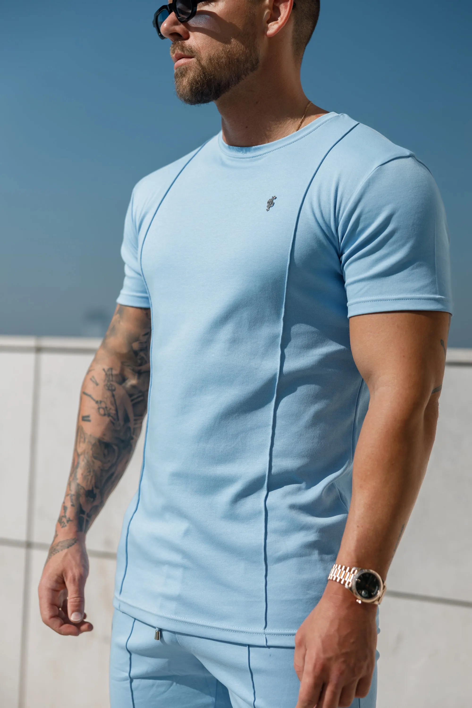Father Sons Light Blue / Silver Crew T Shirt With Pintuck Detail - FSH1051 sold by Father Sons product image thumbnail 2