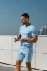 Father Sons Light Blue / Silver Crew T Shirt With Pintuck Detail - FSH1051 sold by Father Sons