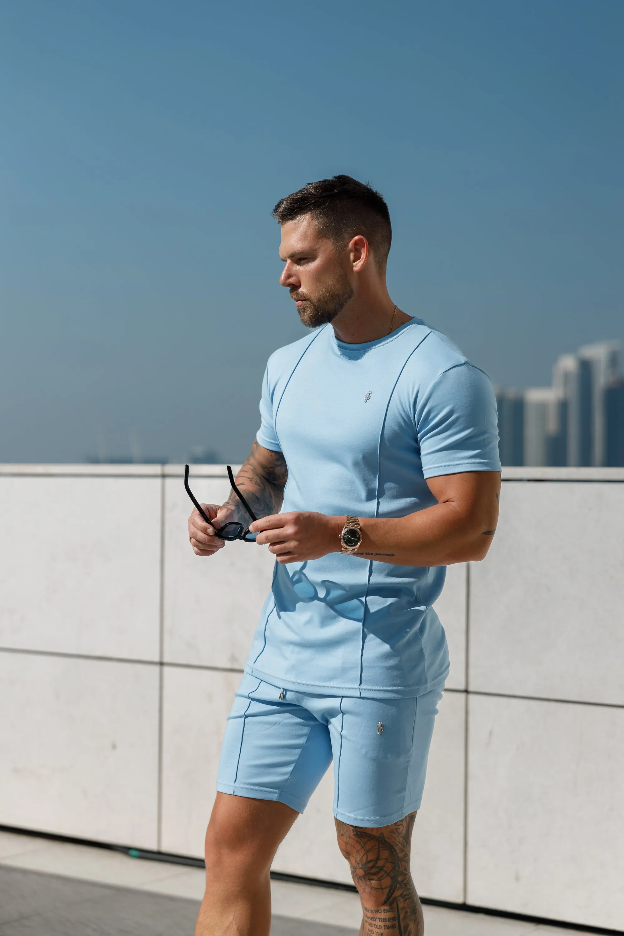 Father Sons Light Blue / Silver Crew T Shirt With Pintuck Detail - FSH1051 sold by Father Sons product image thumbnail 4