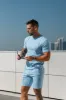 Father Sons Light Blue / Silver Crew T Shirt With Pintuck Detail - FSH1051 sold by Father Sons
