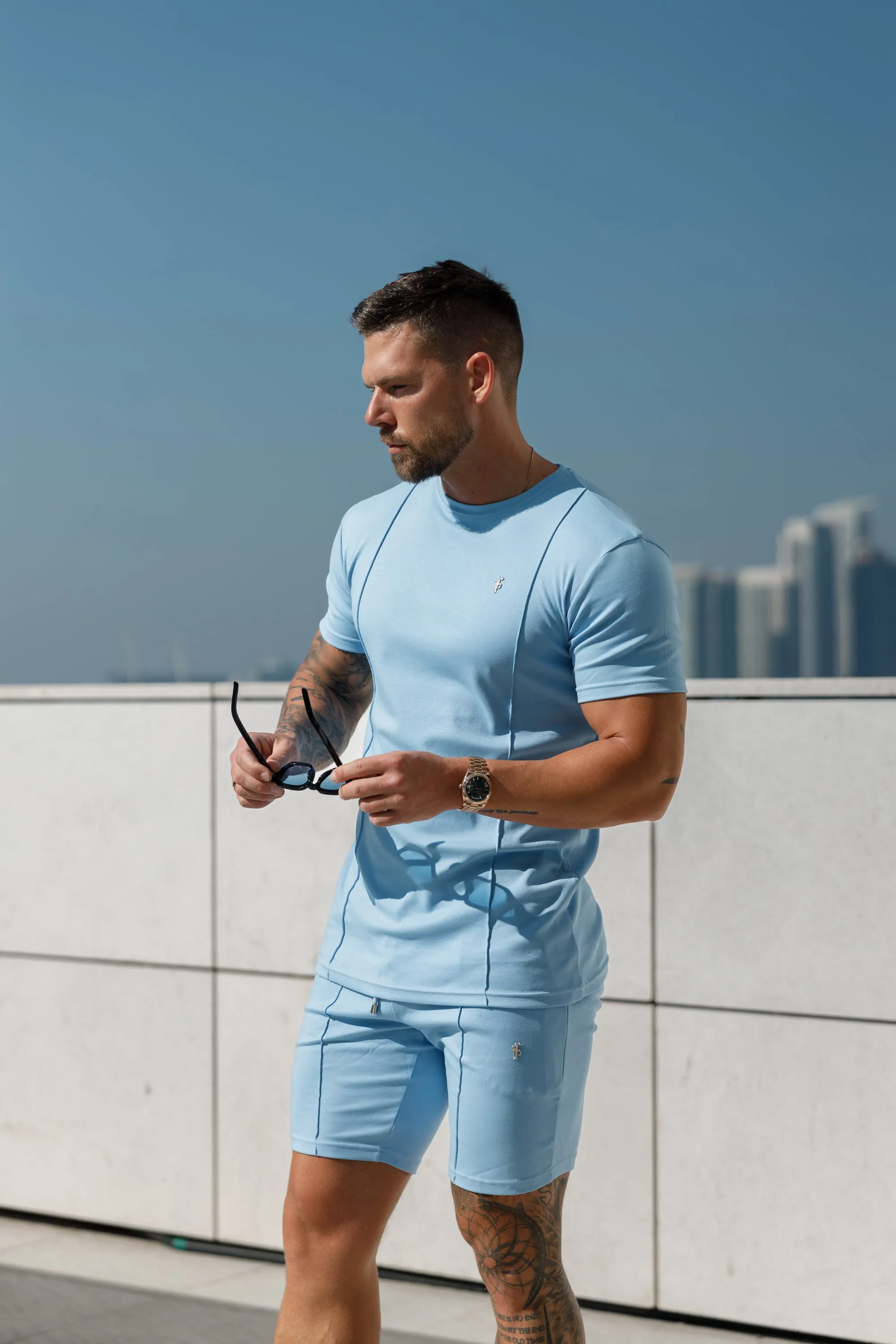 Father Sons Light Blue / Silver Crew T Shirt With Pintuck Detail - FSH1051 sold by Father Sons product image thumbnail 3