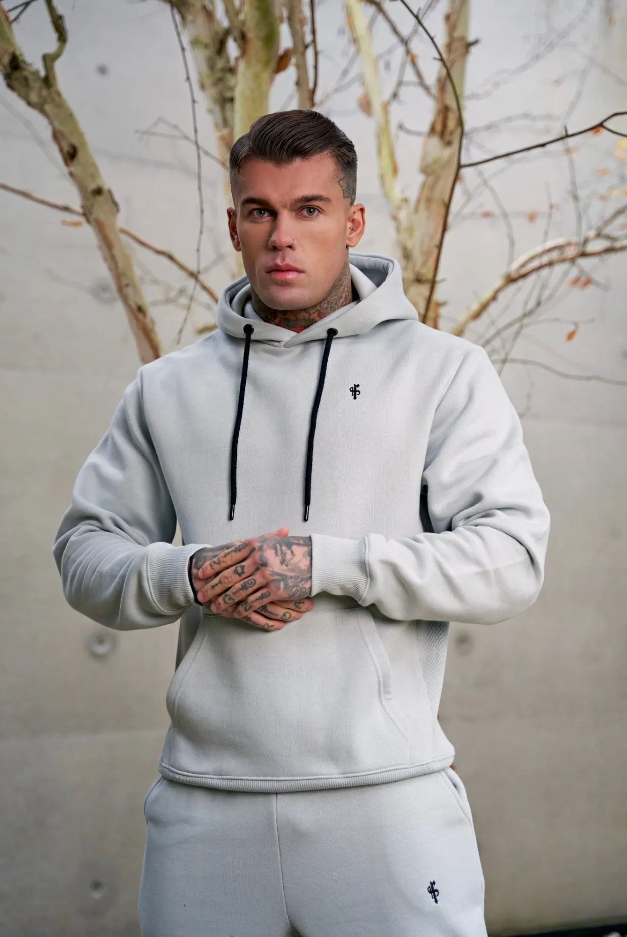 Father Sons Stone Grey Relaxed Fit Rib Panel Overhead Hoodie and Kangaroo Pocket - FSH721 sold by Father Sons product image thumbnail 2