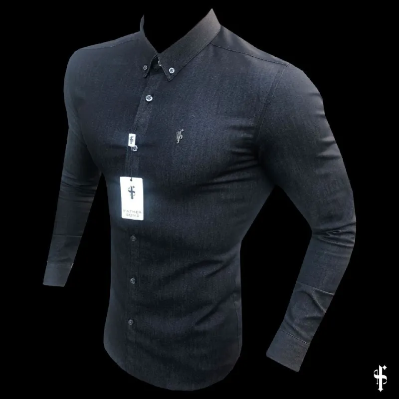 Father Sons Super Slim Stretch Charcoal Grey Denim Long Sleeve with Metal Decal Emblem - FS640 sold by Father Sons