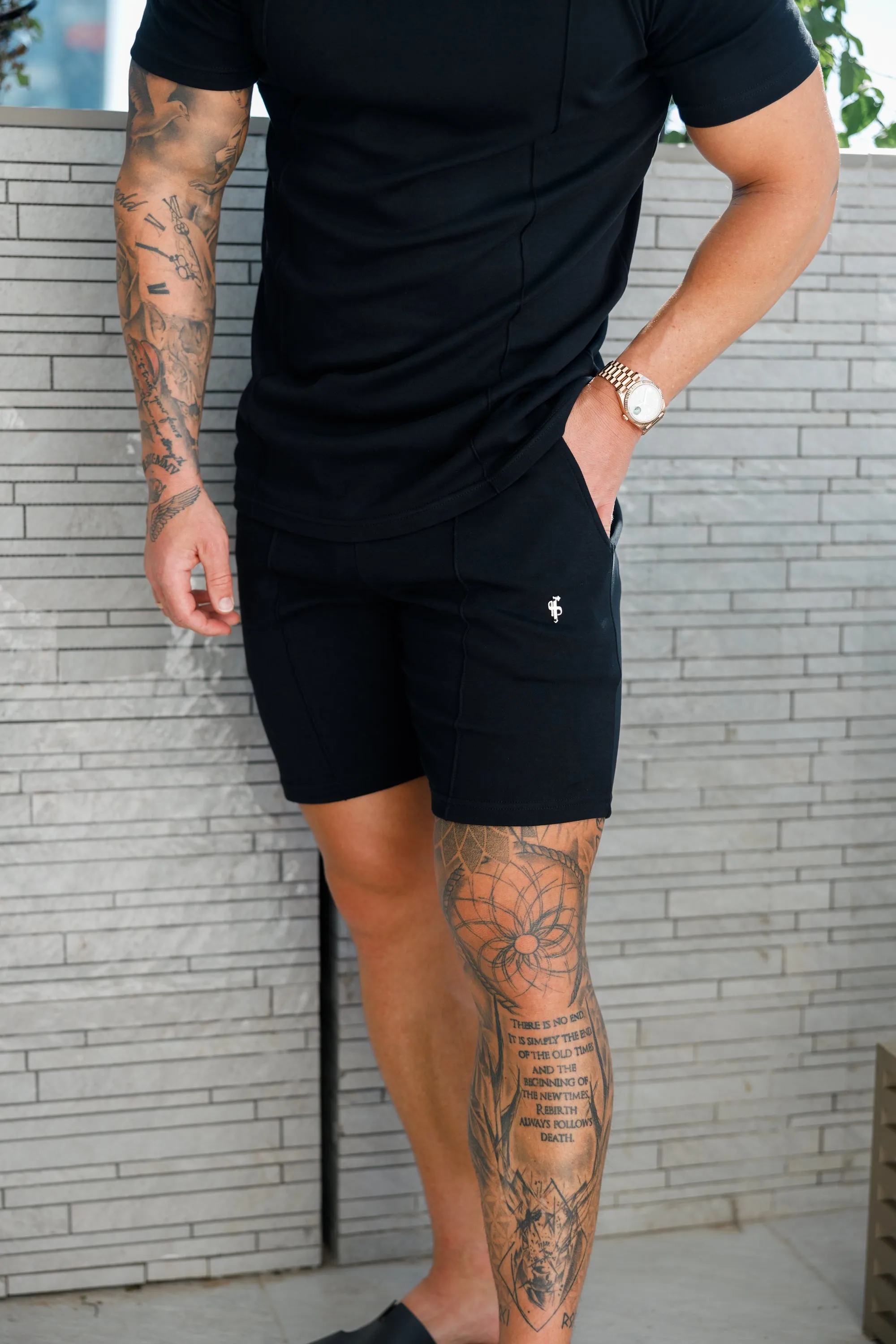 Father Sons Black / Silver Elasticated Drawstring Pintuck Shorts - FSH1052 sold by Father Sons product image thumbnail 3