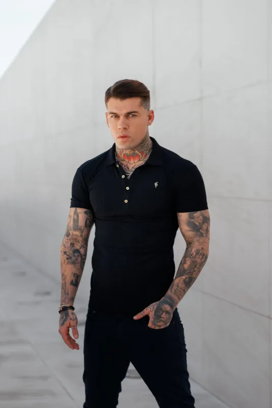 Father Sons Classic Navy Ribbed Polo Shirt with Gold Metal Emblem Decal & Buttons- FSH694 sold by Father Sons