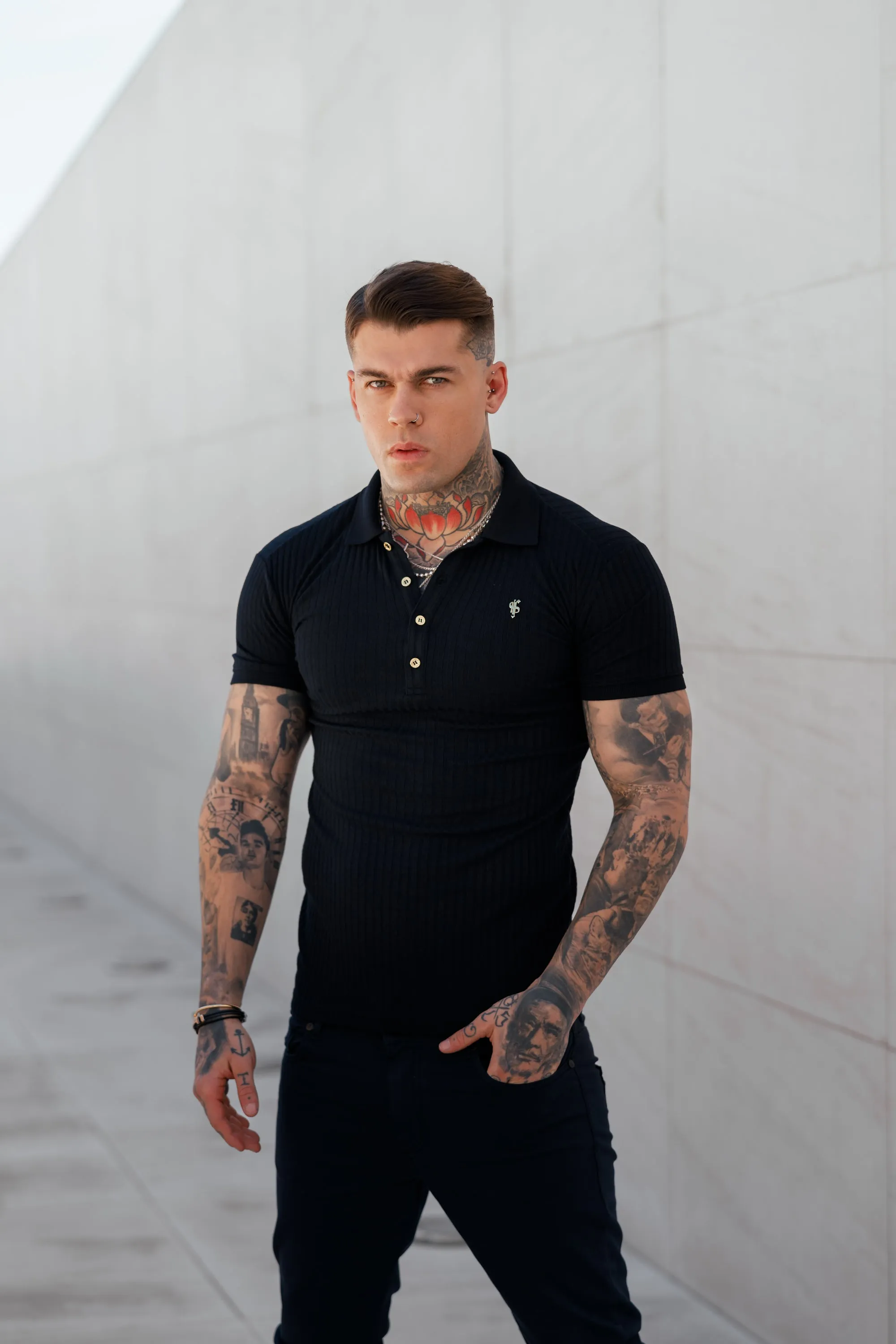 Father Sons Classic Navy Ribbed Polo Shirt with Gold Metal Emblem Decal & Buttons- FSH694 sold by Father Sons