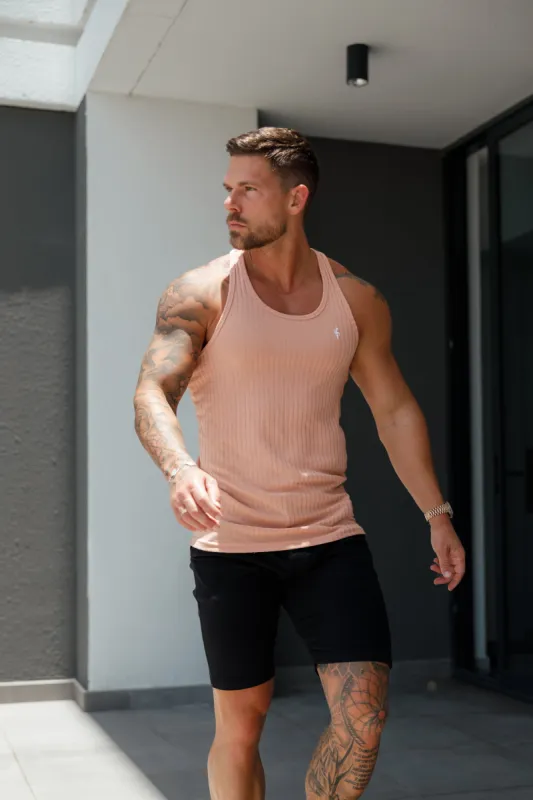 Father Sons Classic Peach / White Ribbed Knit Super Slim Vest - FSH1028 sold by Father Sons