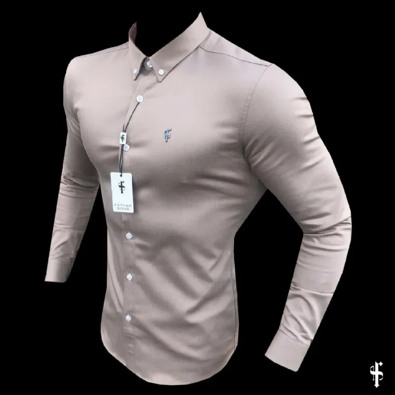 Father Sons Super Slim Stretch Beige Denim Long Sleeve with Metal Decal Emblem - FS646 sold by Father Sons