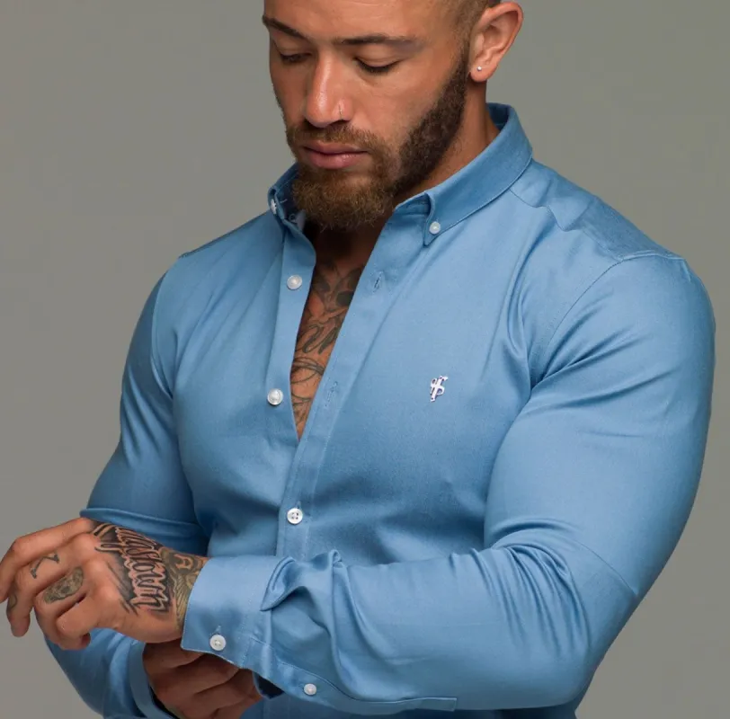 Father Sons Super Slim Stretch Light Blue Denim Long Sleeve with Metal Decal Emblem - FS634 sold by Father Sons