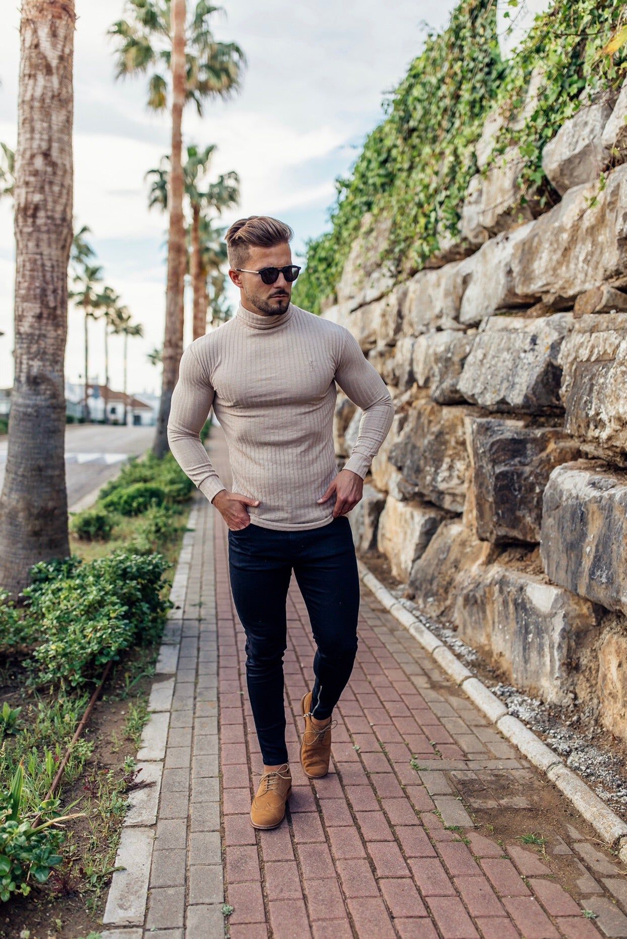 Father Sons Classic Beige Ribbed Knit Roll-neck Sweater - FSH292 sold by Father Sons product image thumbnail 3