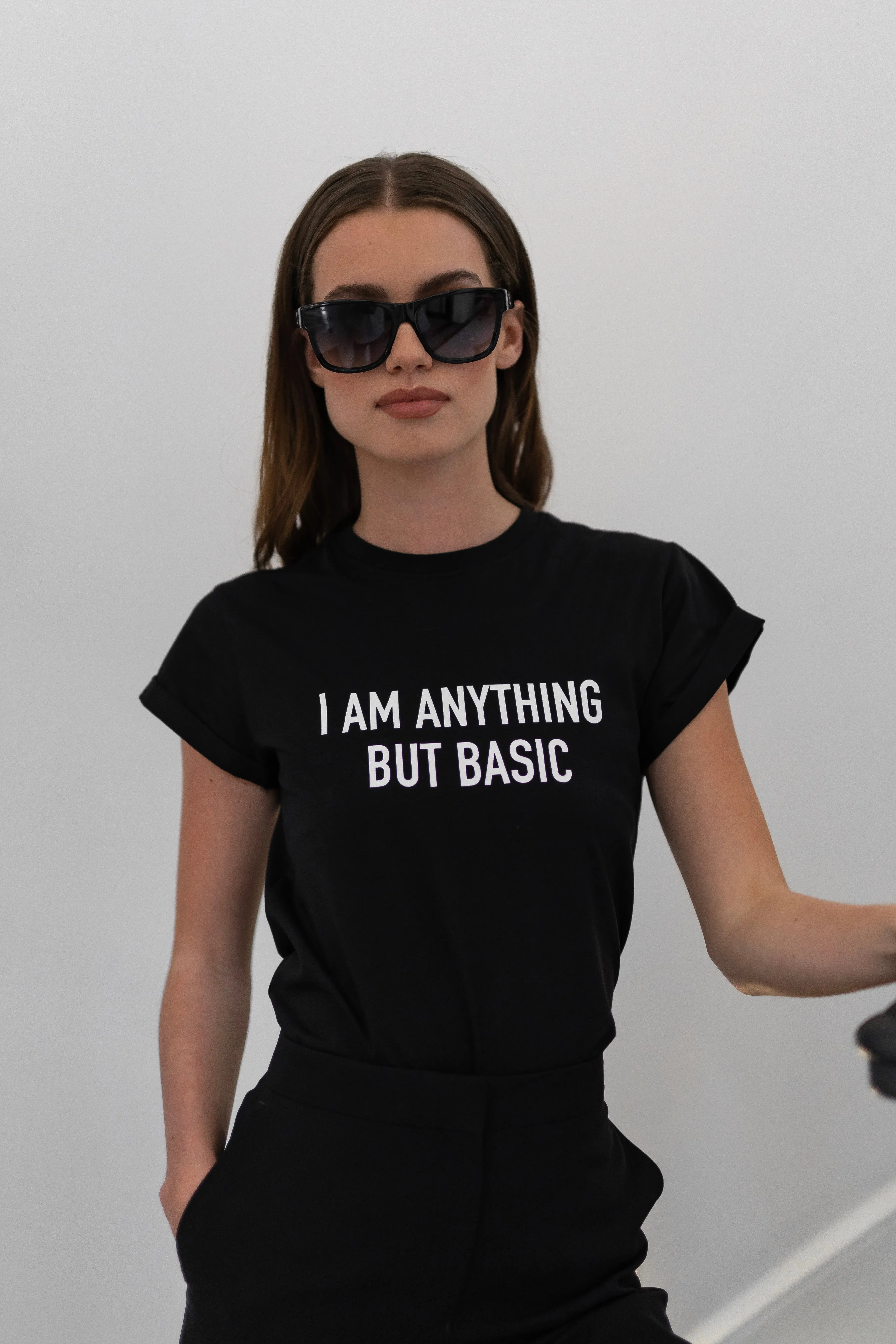'I'M ANYTHING BUT BASIC' - CT099 BLACK SLOGAN T SHIRT sold by Father Sons product image thumbnail 5