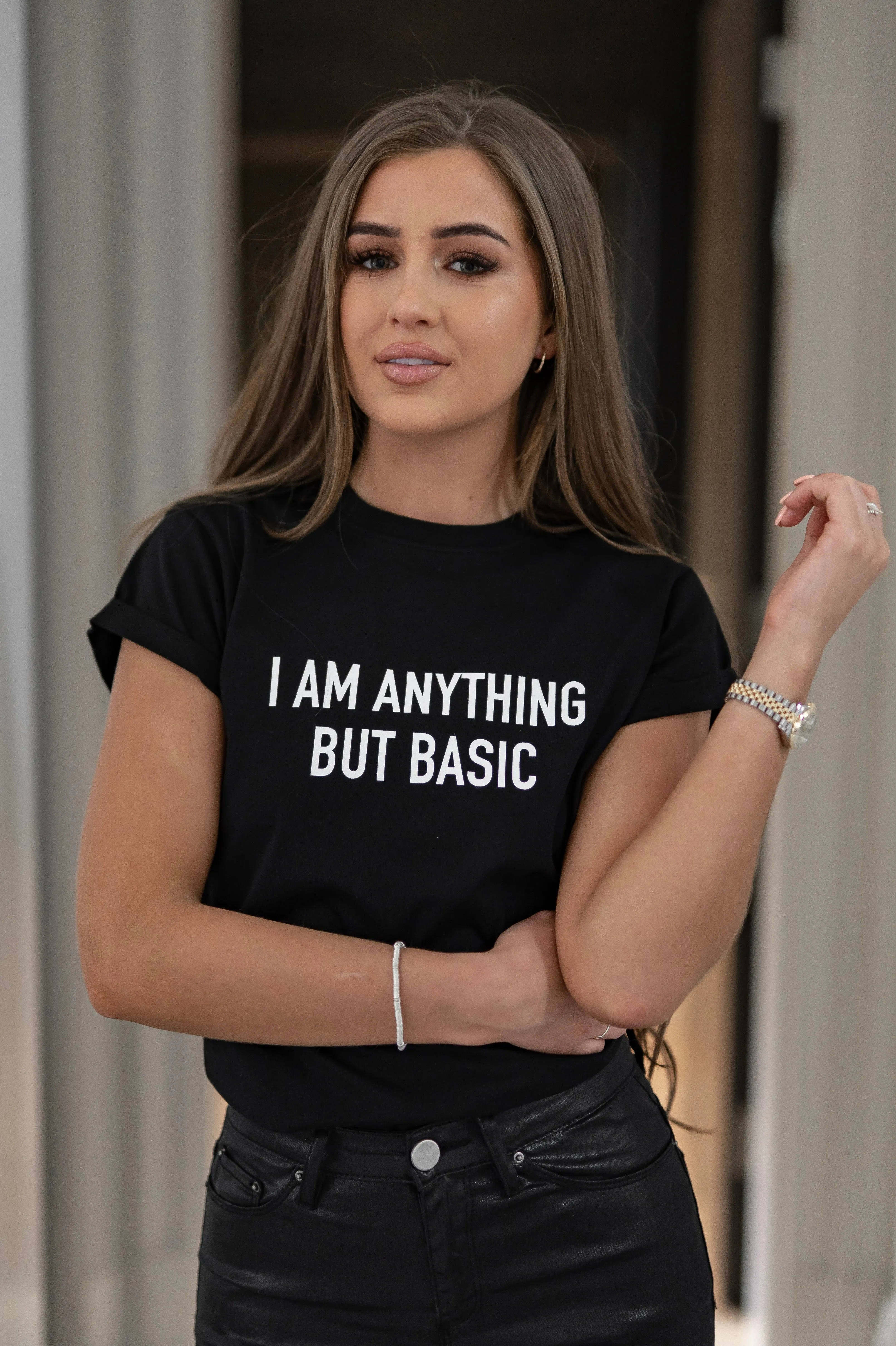 'I'M ANYTHING BUT BASIC' - CT099 BLACK SLOGAN T SHIRT sold by Father Sons product image thumbnail 3