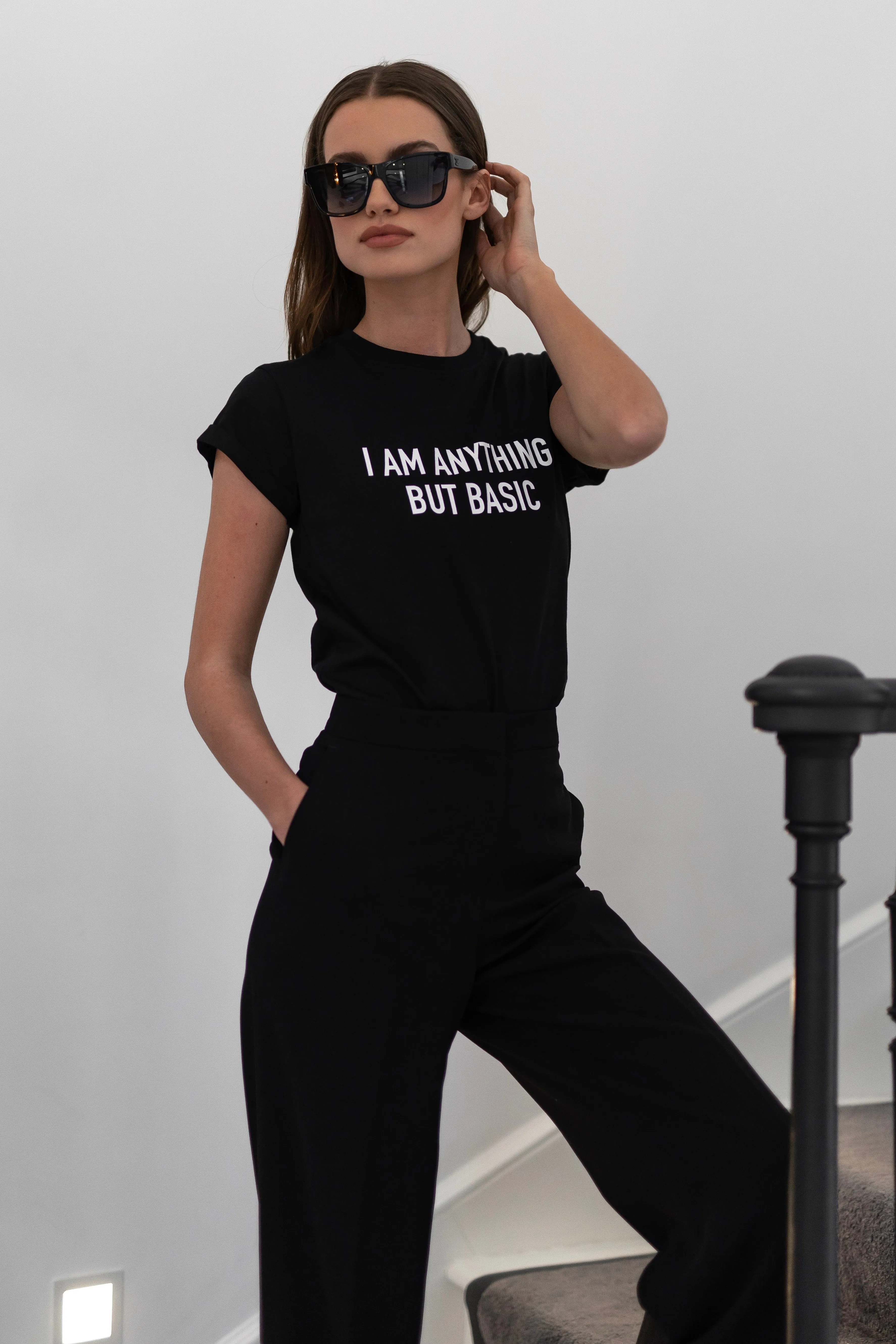 'I'M ANYTHING BUT BASIC' - CT099 BLACK SLOGAN T SHIRT sold by Father Sons product image thumbnail 4
