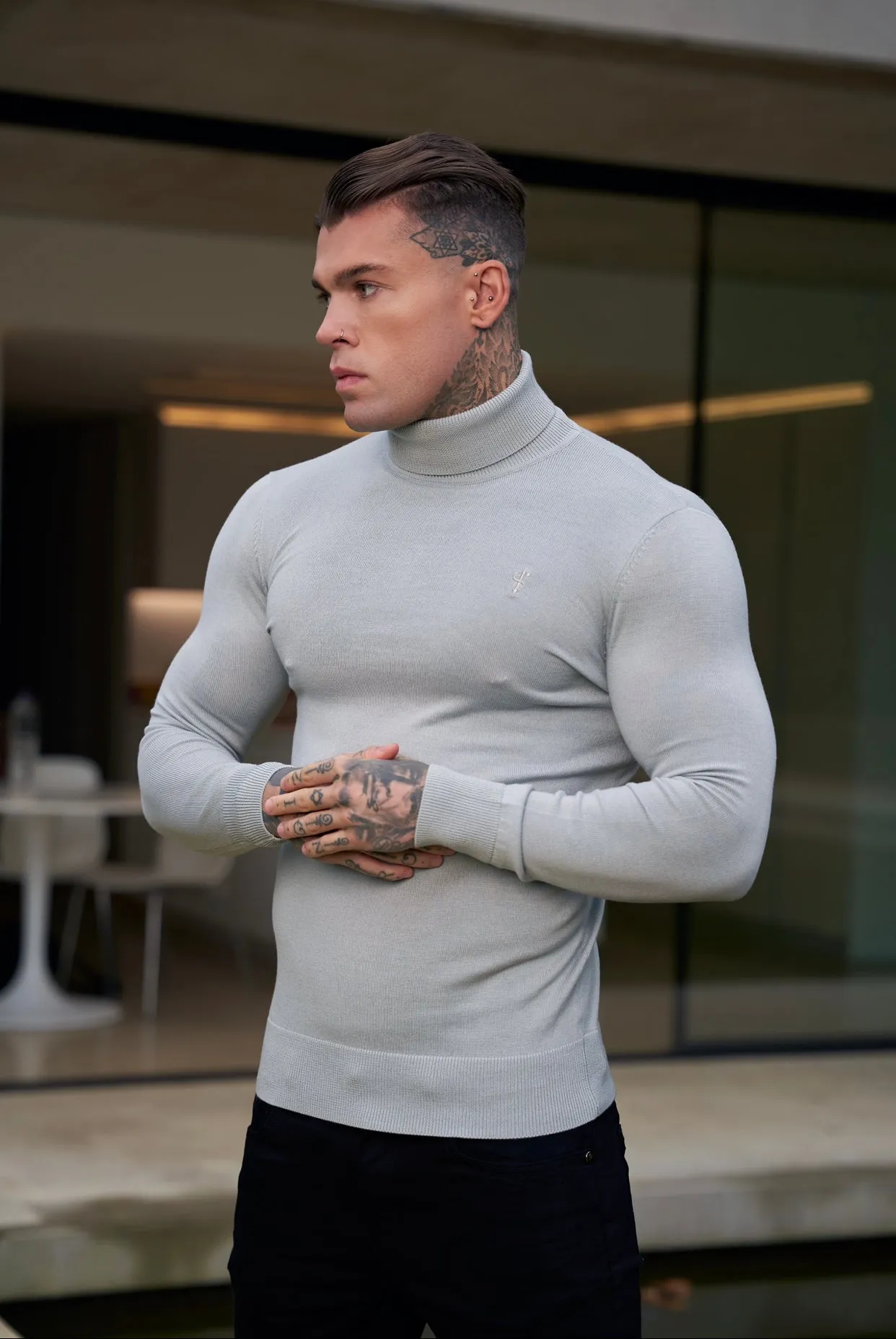 Father Sons Classic Grey Roll Neck Merino Wool Knitted Sweater With FS Embroidery - FSN013 sold by Father Sons product image thumbnail 2
