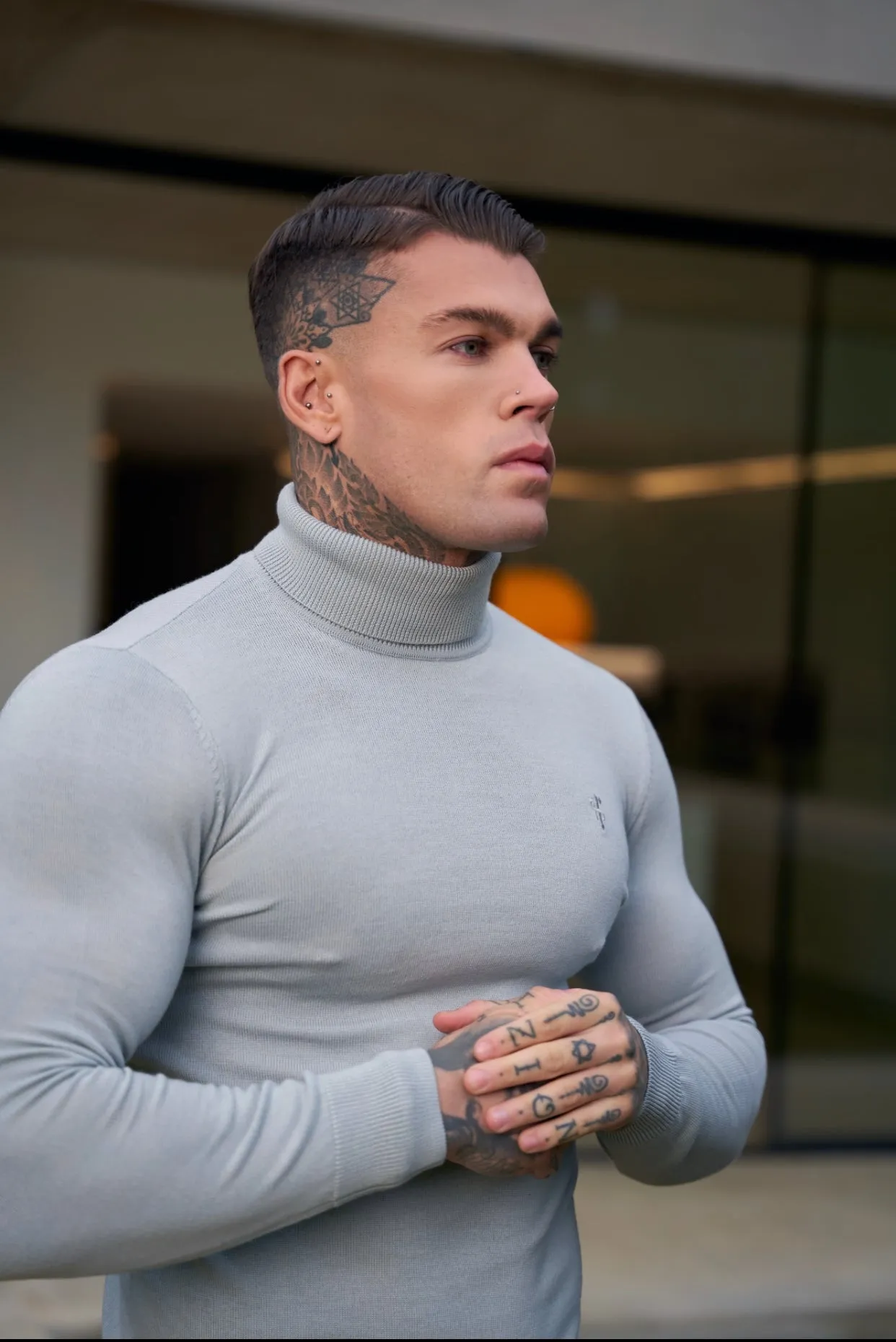 Father Sons Classic Grey Roll Neck Merino Wool Knitted Sweater With FS Embroidery - FSN013 sold by Father Sons