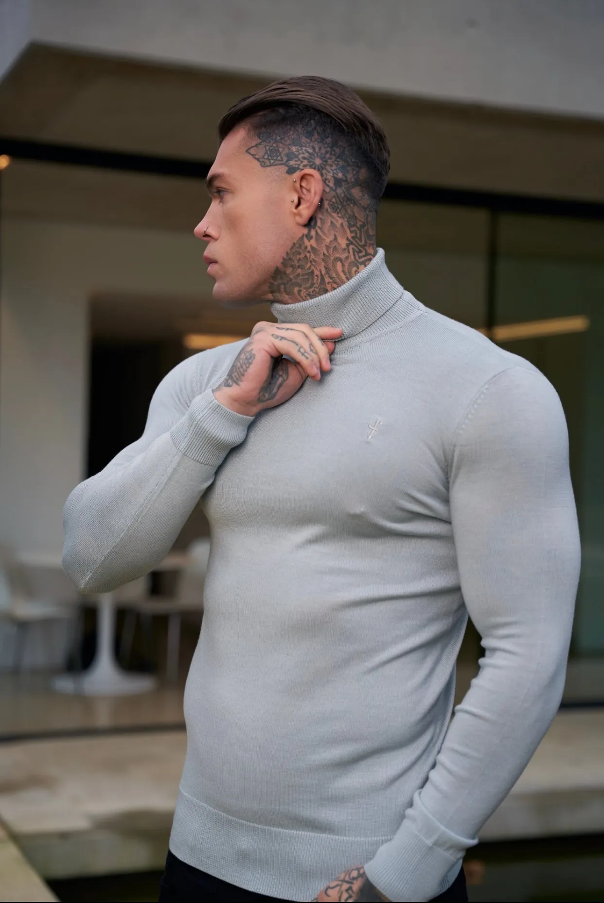 Father Sons Classic Grey Roll Neck Merino Wool Knitted Sweater With FS Embroidery - FSN013 sold by Father Sons product image thumbnail 4