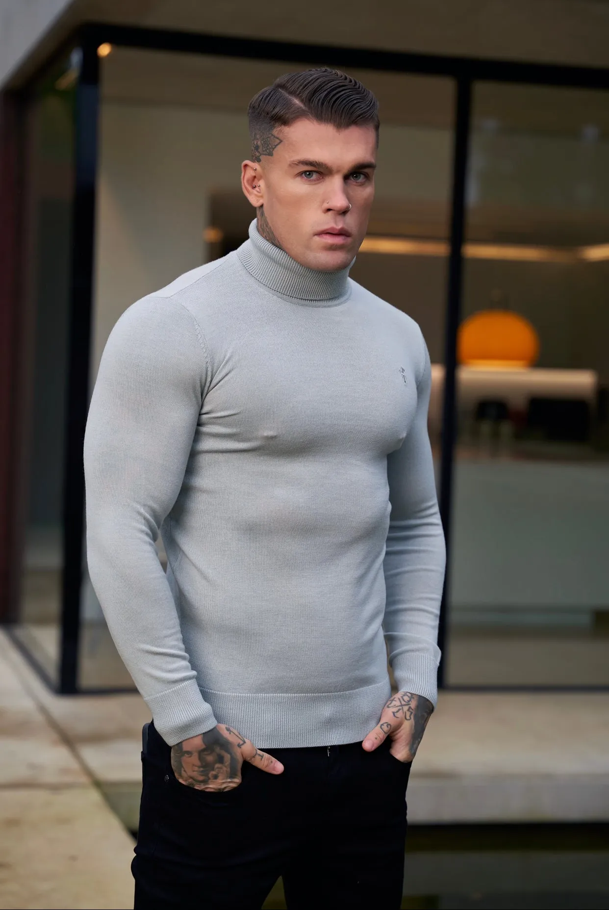 Father Sons Classic Grey Roll Neck Merino Wool Knitted Sweater With FS Embroidery - FSN013 sold by Father Sons product image thumbnail 5