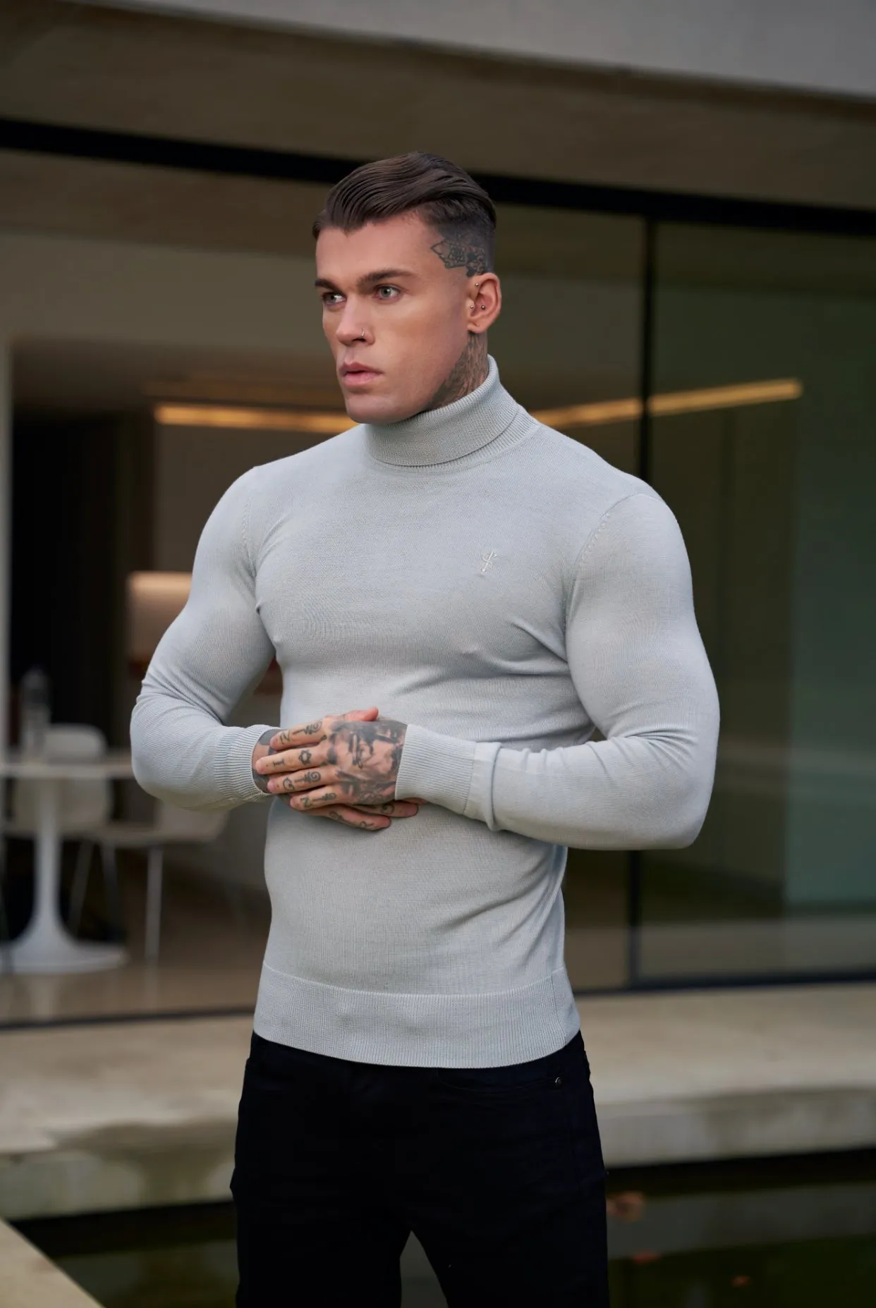 Father Sons Classic Grey Roll Neck Merino Wool Knitted Sweater With FS Embroidery - FSN013 sold by Father Sons product image thumbnail 3